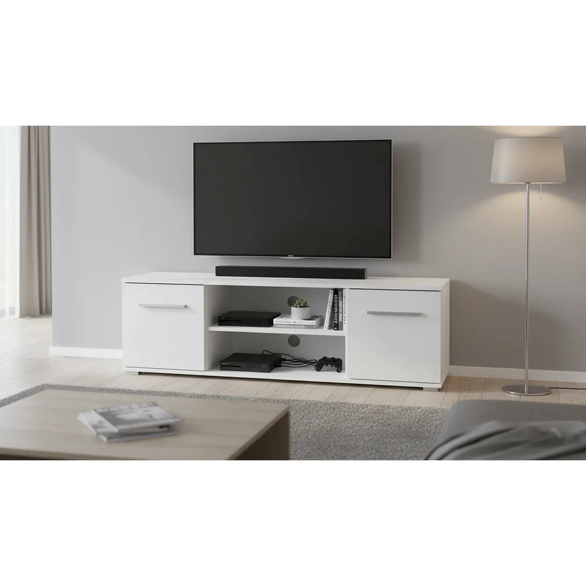 Comoda TV Lima, alb, PAL laminat, 137x40x44 cm