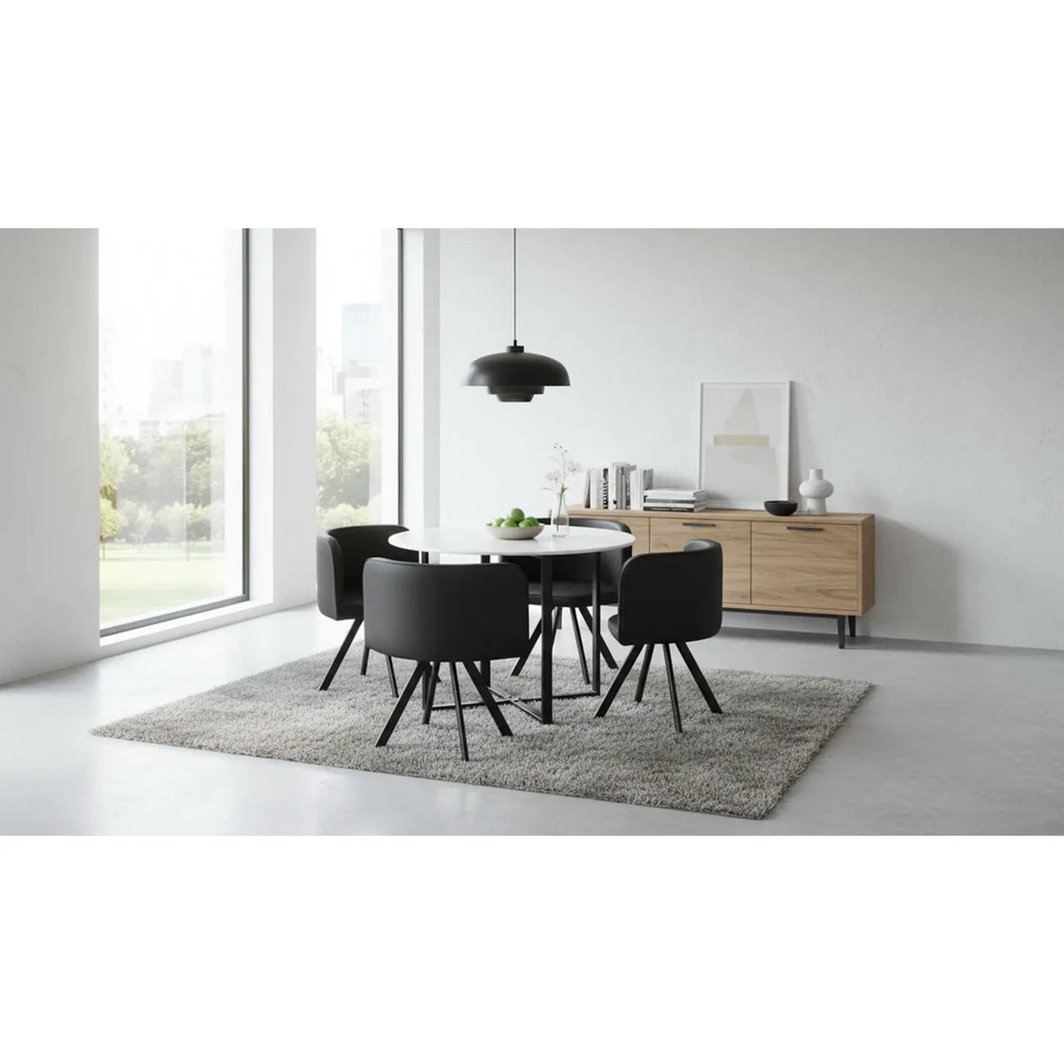 Set masa cu 4 scaune BEVAN NEW, negru/alb