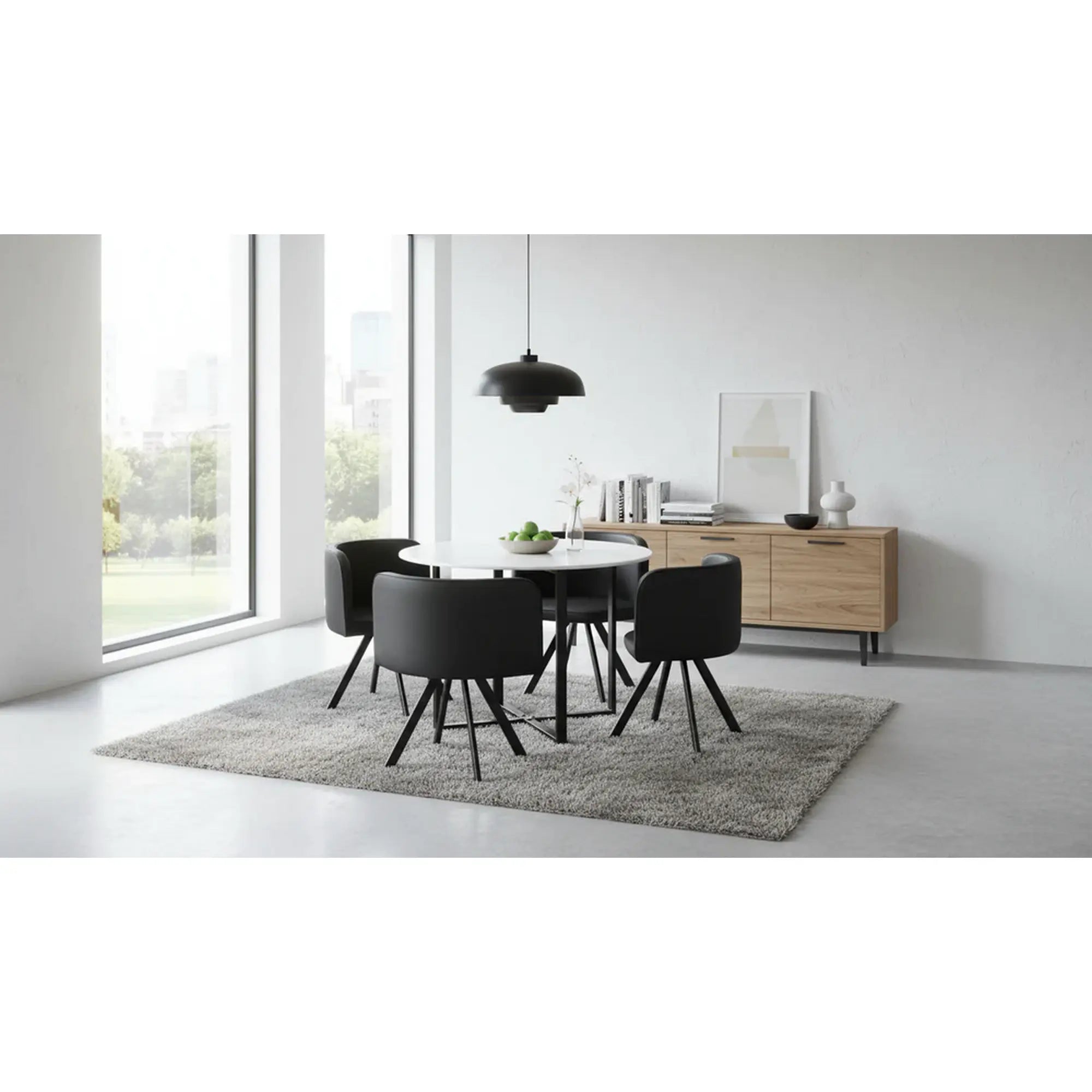 Set masa cu 4 scaune BEVAN NEW, negru/alb