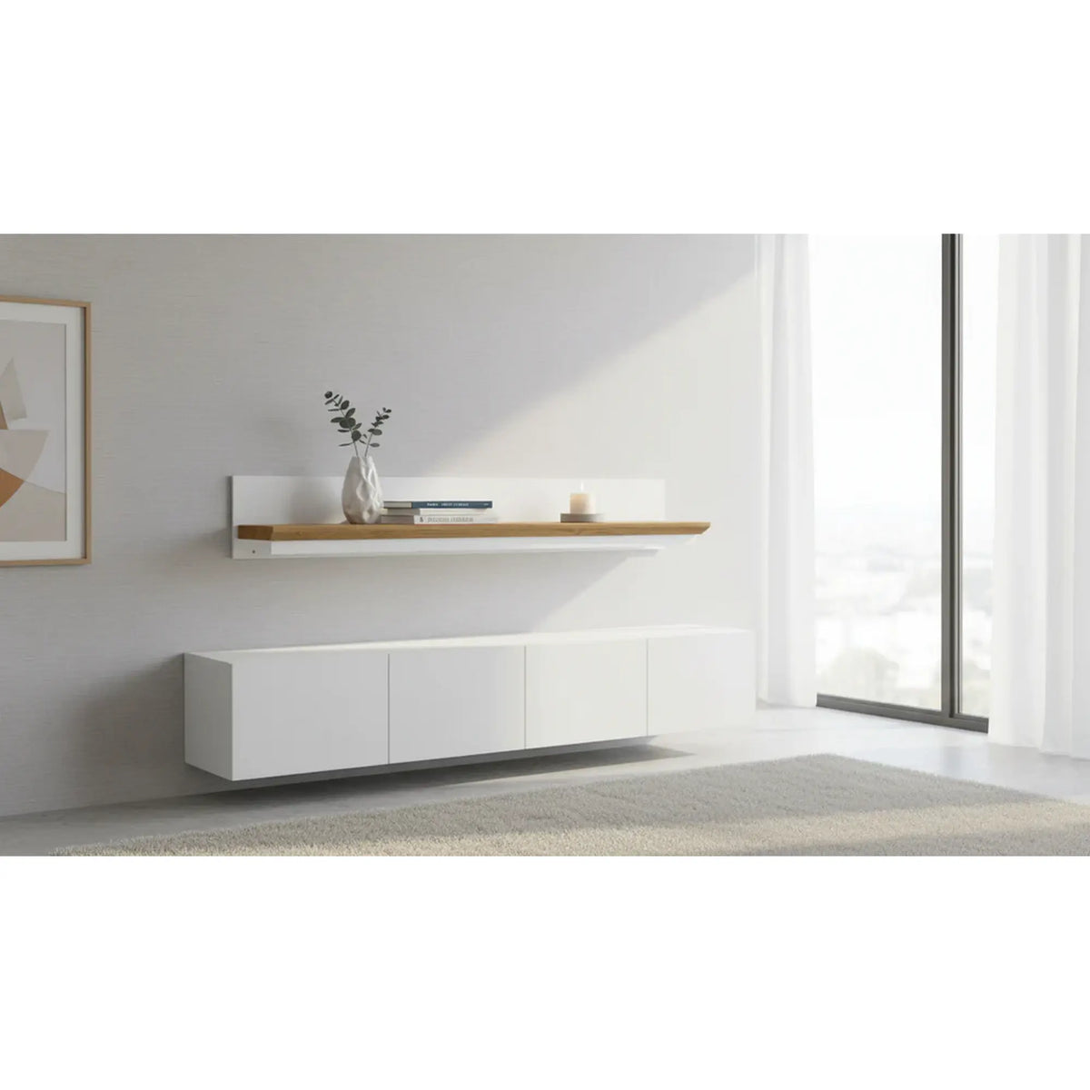 Raft LEON, stejar grand/alb, DTD laminat, 120x19x20 cm
