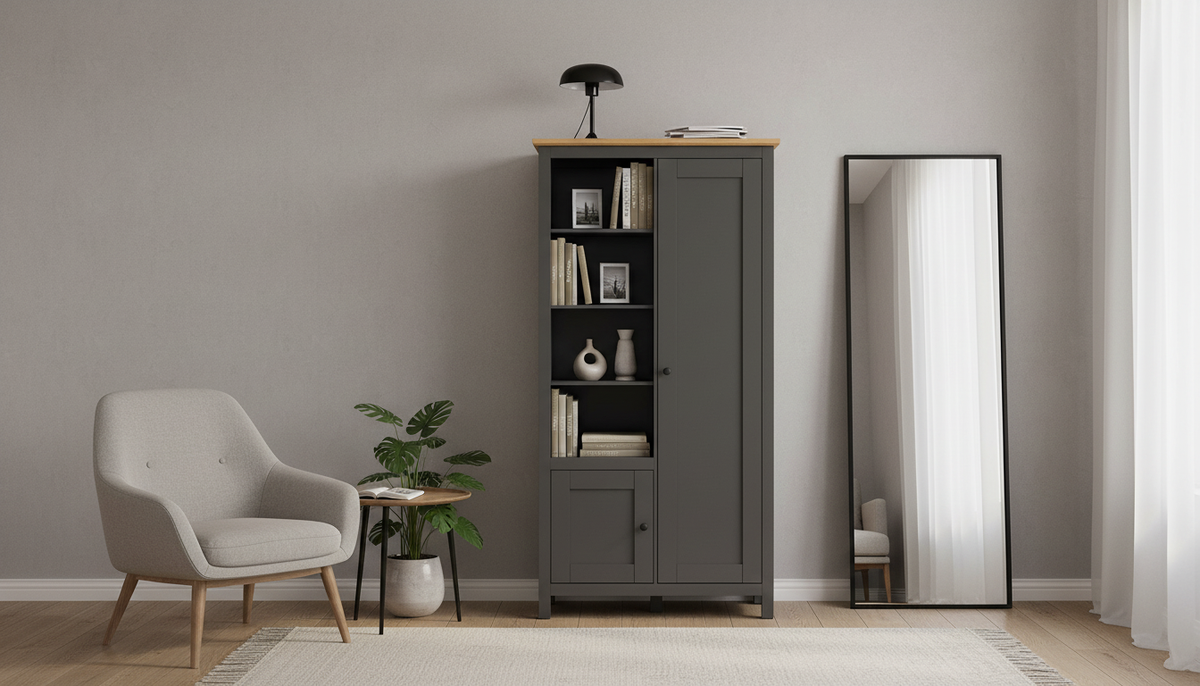 Dulap HESEN, gri grafit/stejar artisan, PAL melaminat, cu 2 usi, 106x44x203 cm