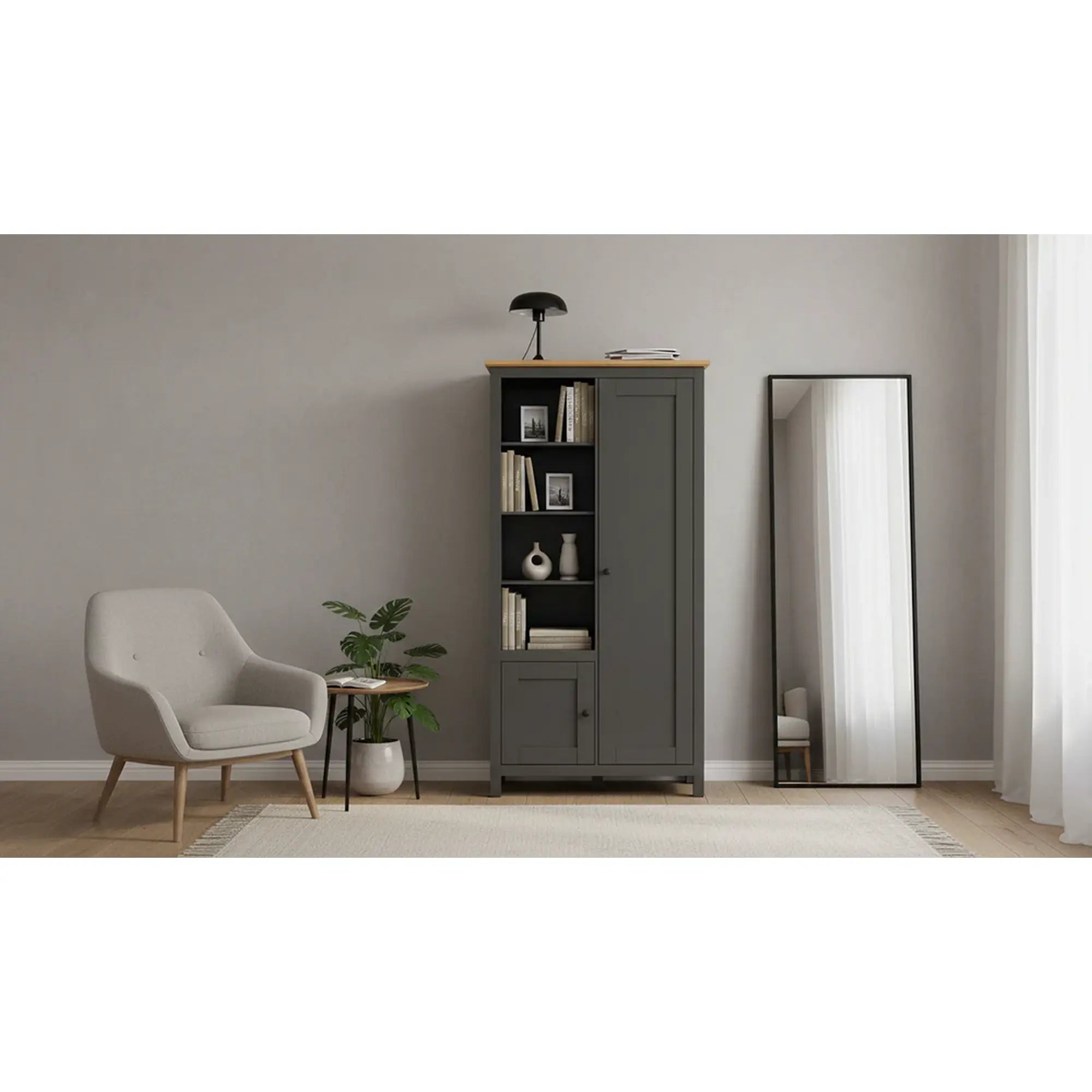 Dulap HESEN, gri grafit/stejar artisan, PAL melaminat, cu 2 usi, 106x44x203 cm