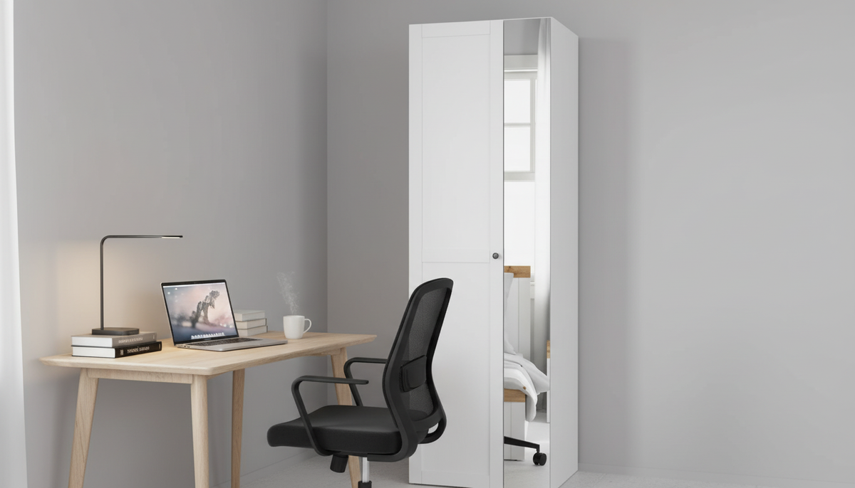 Dulap FLEX, alb, PAL, cu 2 usi si oglinda, 75x66x240 cm