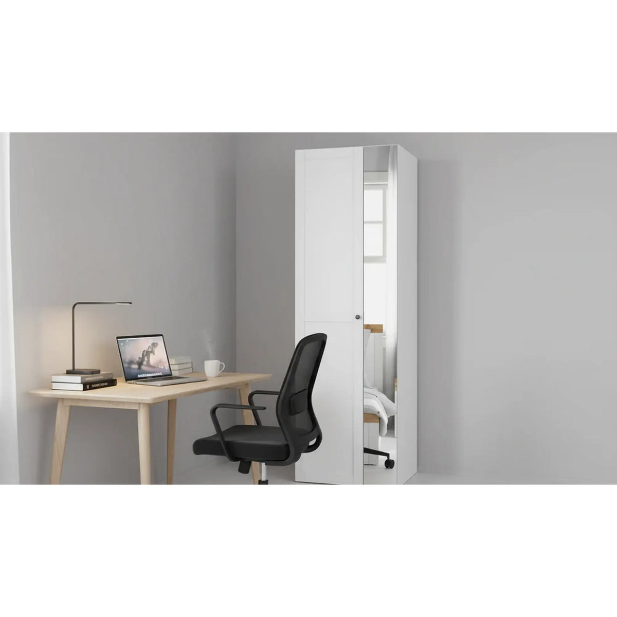 Dulap FLEX, alb, PAL, cu 2 usi si oglinda, 75x66x240 cm