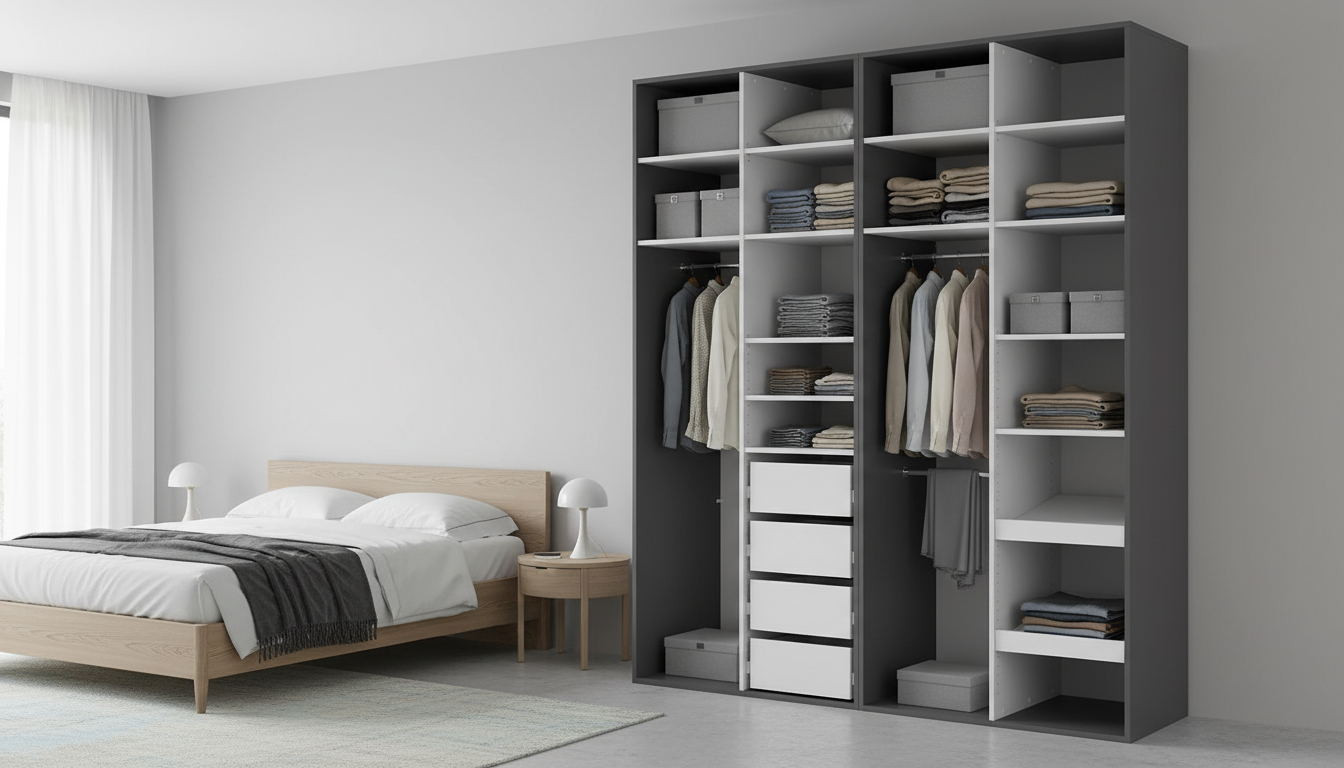 Dressing FLEX, gri grafit, PAL, cu 4 usi, 200x66x240 cm