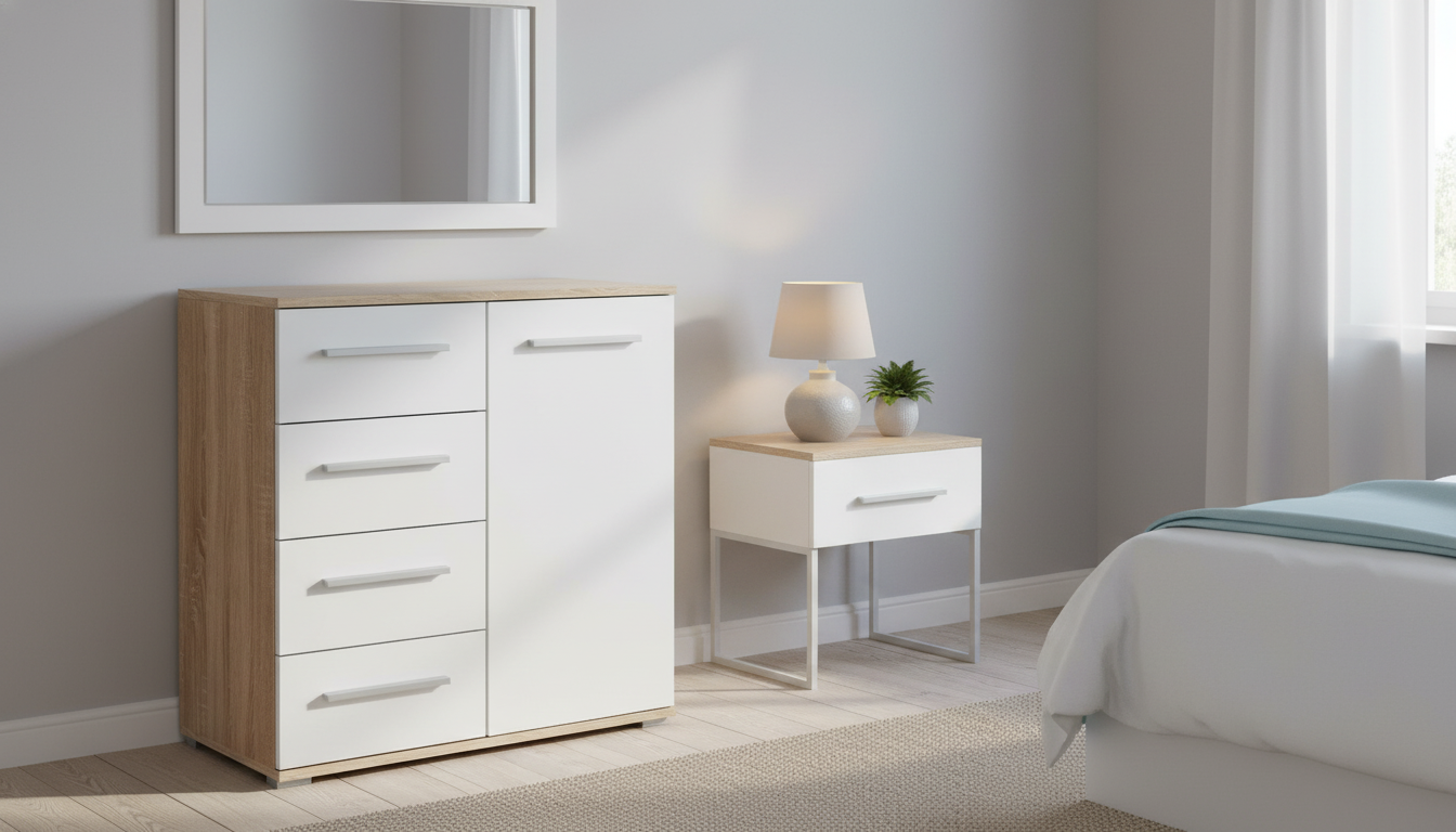 Comoda LIMA KM2, alb/stejar sonoma, PAL, 77x40x82 cm