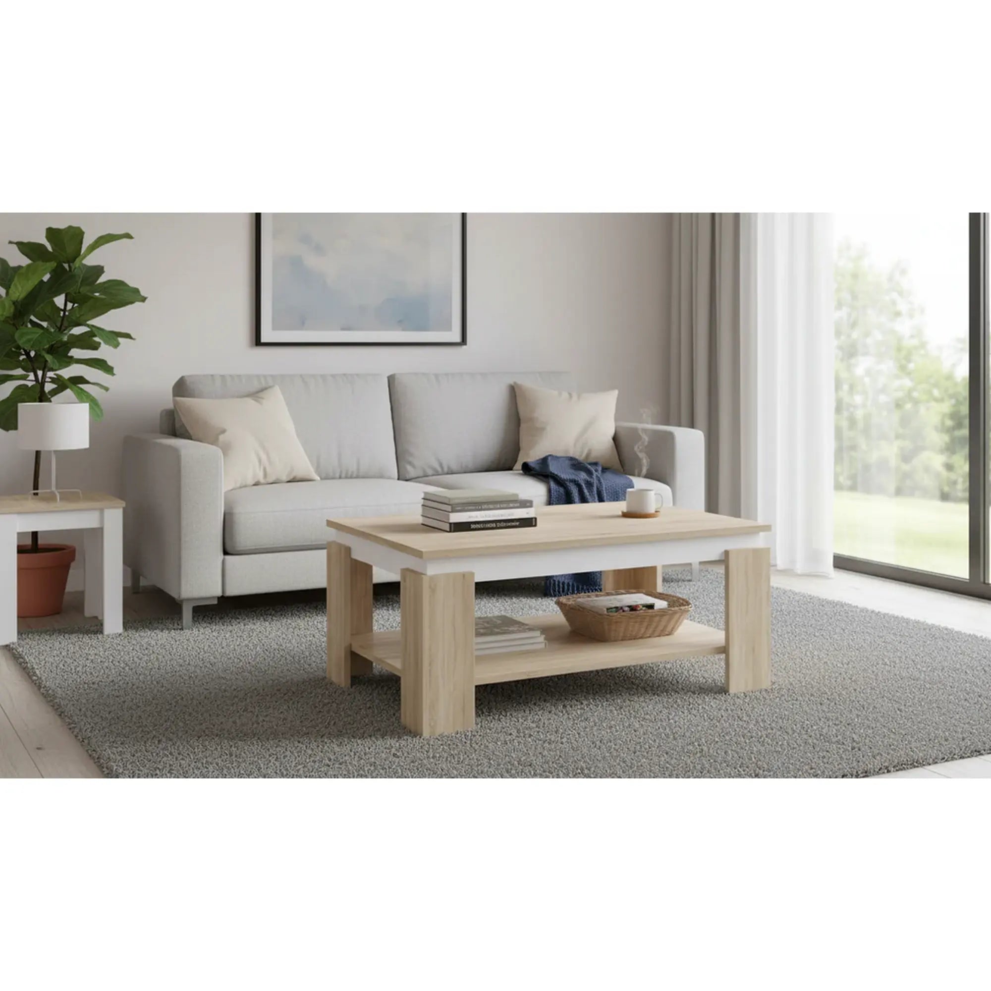 Masuta cafea PIANI, stejar sonoma/alb, 90x60x41 cm
