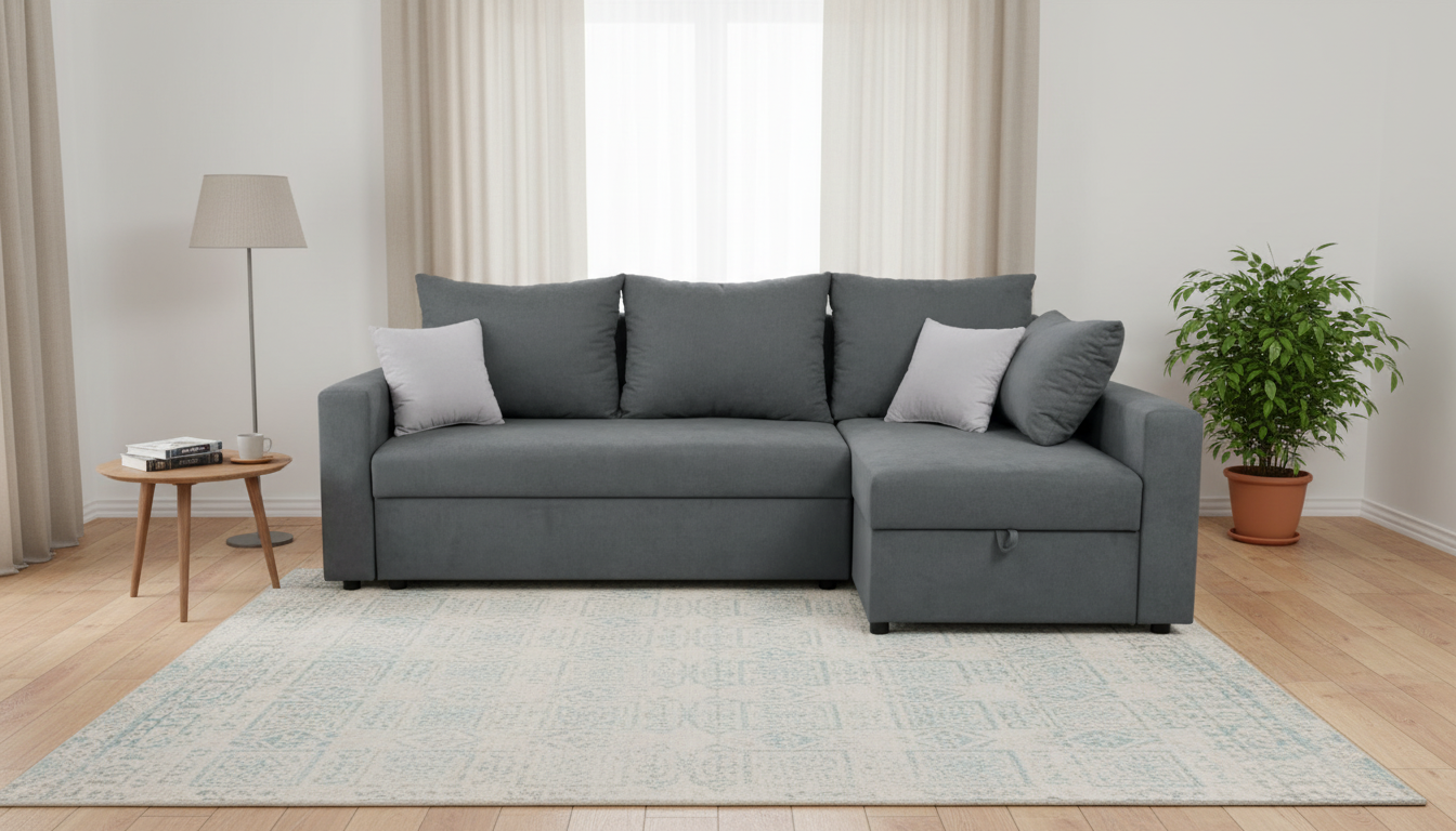 Coltar extensibil PREZEMEK IV, universal, stofa clasica gri - Enjoy New 23, cu lada depozitare, 240x138x89 cm