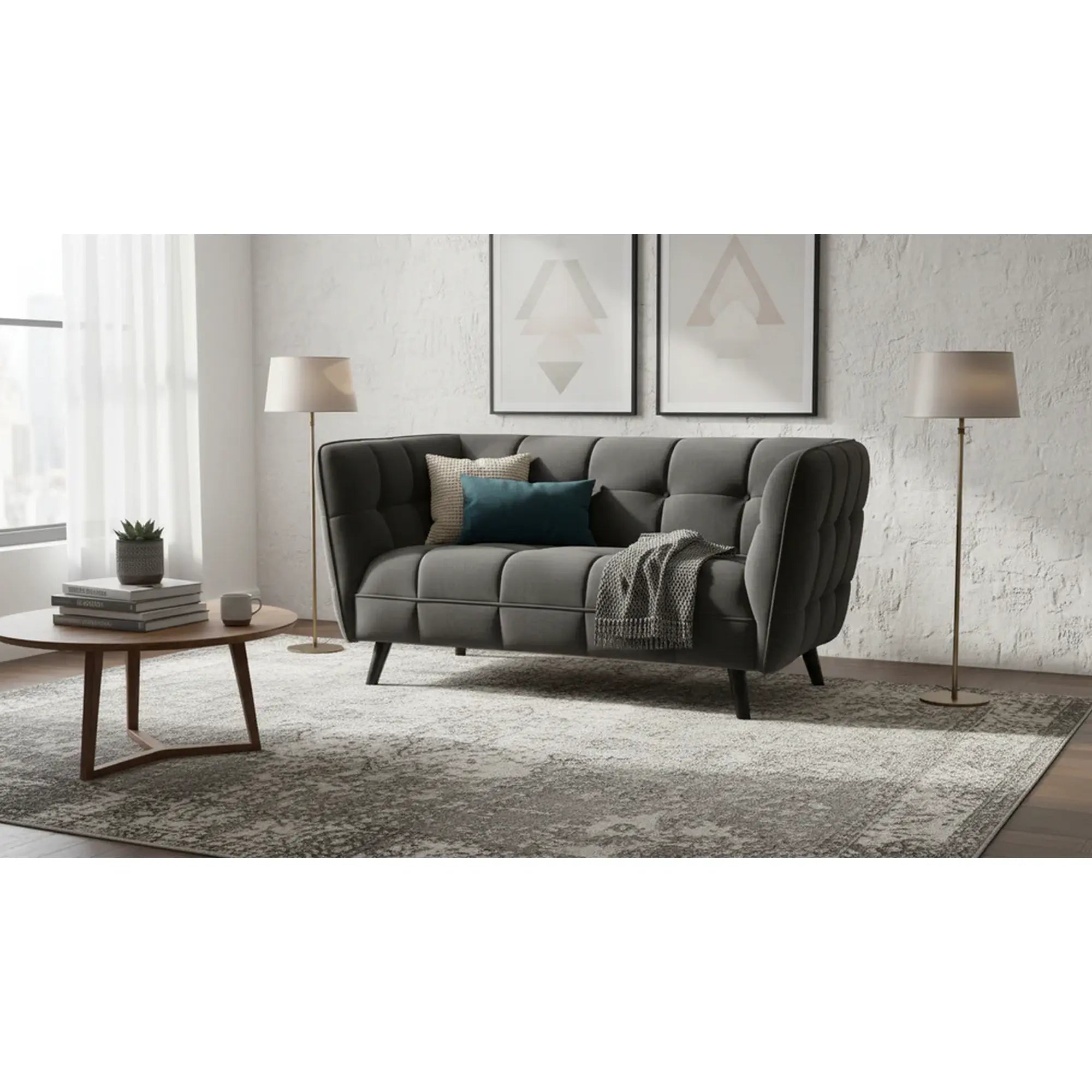 Canapea CASTELLO 2, negru - Bluvel 19, stofa catifelata/lemn, 145x85x78 cm