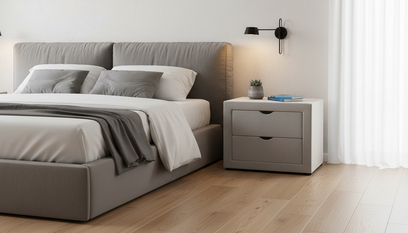 Noptiera ET-002, gri deschis - Bluvel 03, stofa catifelata, 50x35x42 cm
