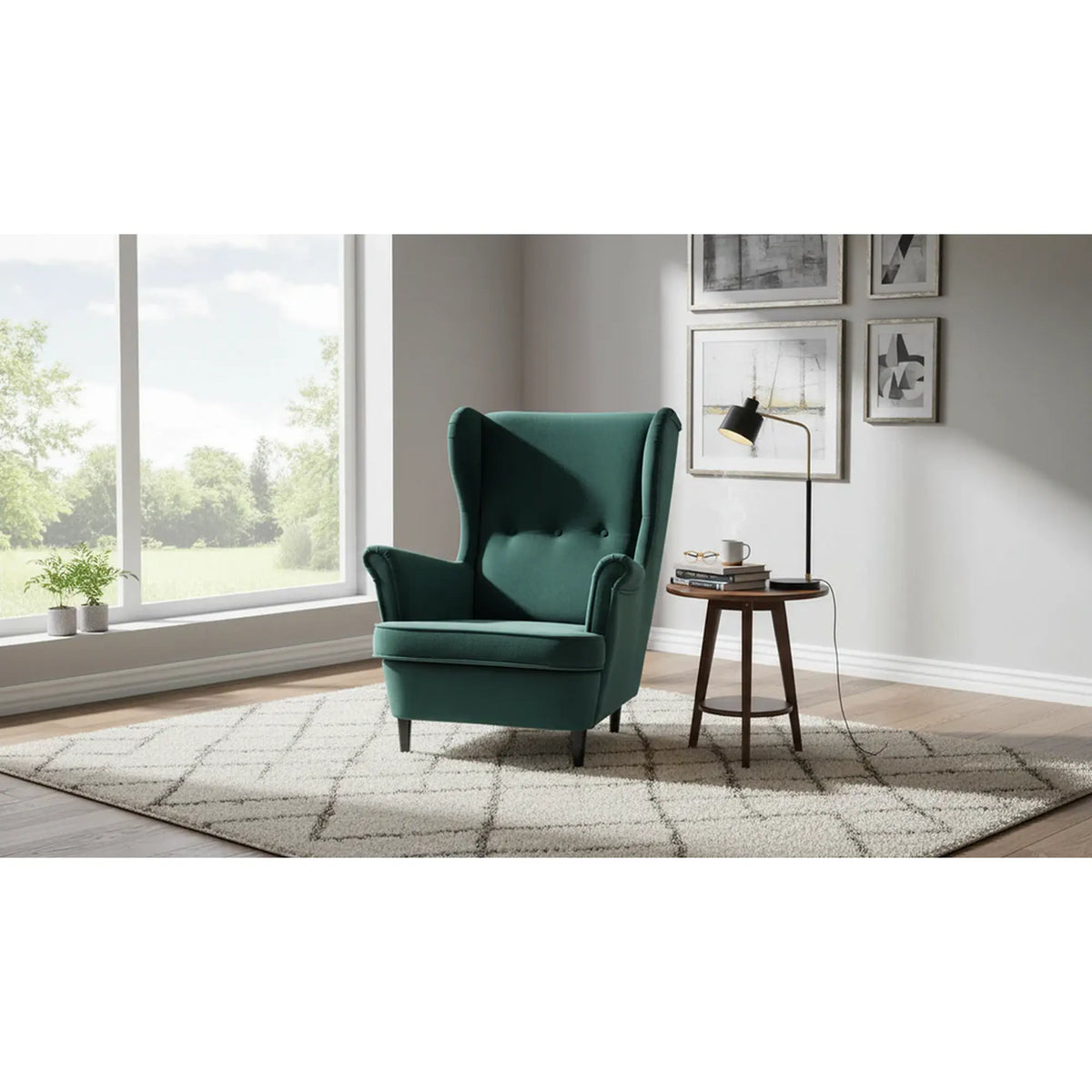 Fotoliu LORD, stofa catifelata verde - Bluvel 78/wenge, 82x92x101 cm