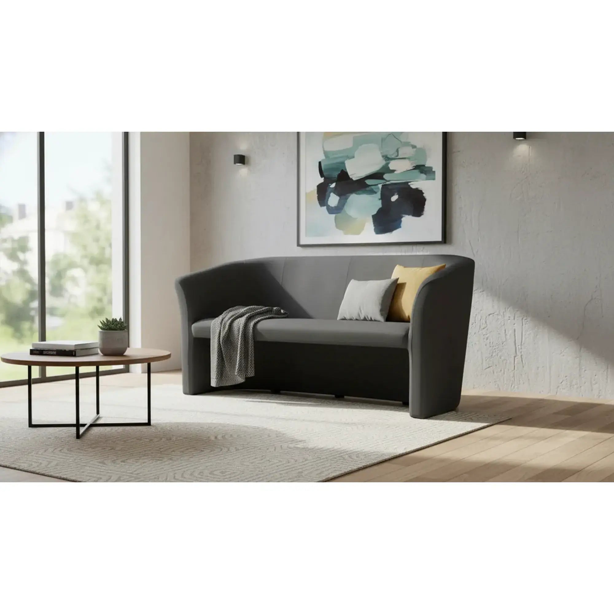 Canapea TM-3, stofa catifelata negru - Bluvel 19, 160x60x76 cm