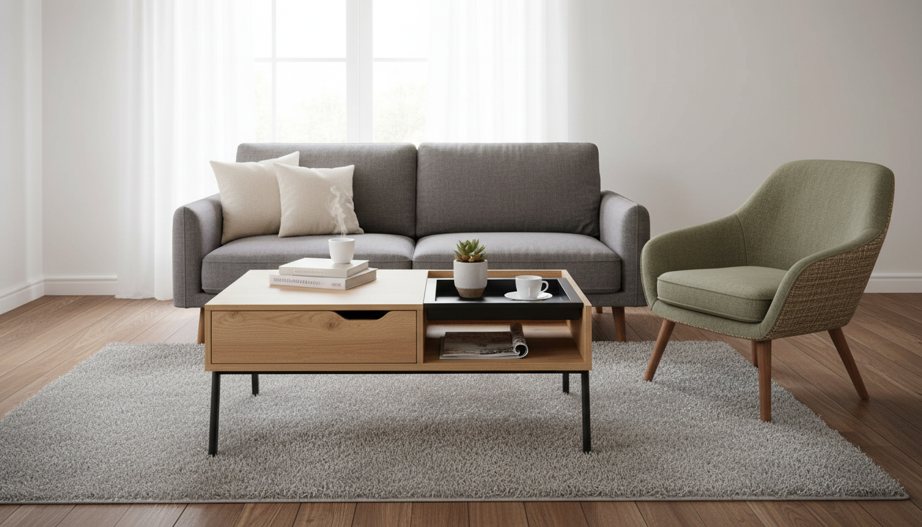 Masuta cafea PODIUM, stejar/negru, 85x80x43/64 cm
