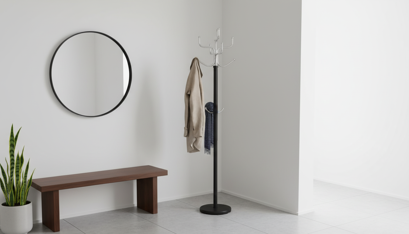 Cuier pom COSMIC, negru/crom, metal, 34x30x176 cm