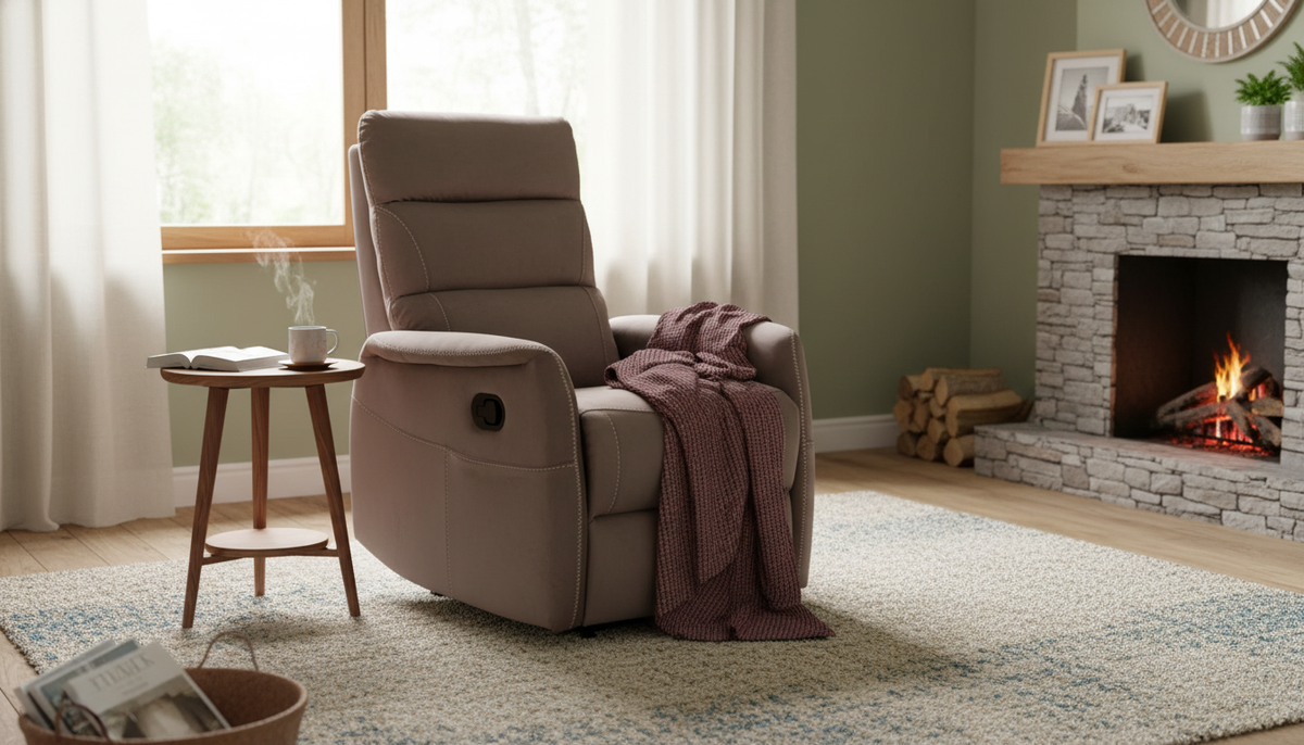 Fotoliu recliner SOLON M, stofa catifelata cappuccino - Bluvel 38, 74x86/162x106 cm