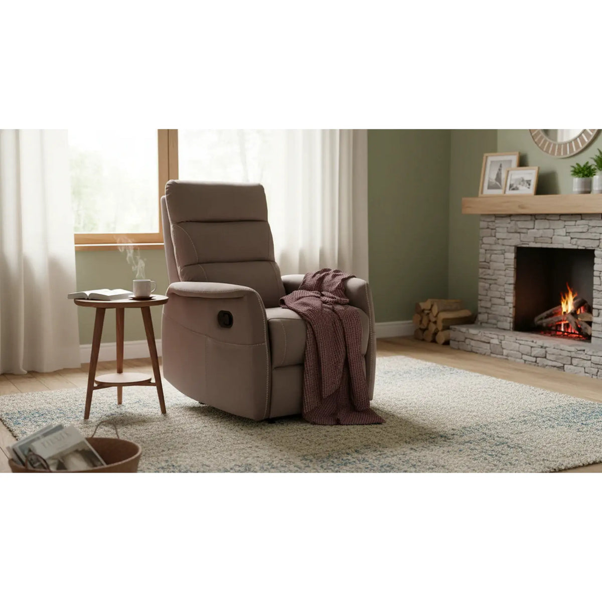 Fotoliu recliner SOLON M, stofa catifelata cappuccino - Bluvel 38, 74x86/162x106 cm