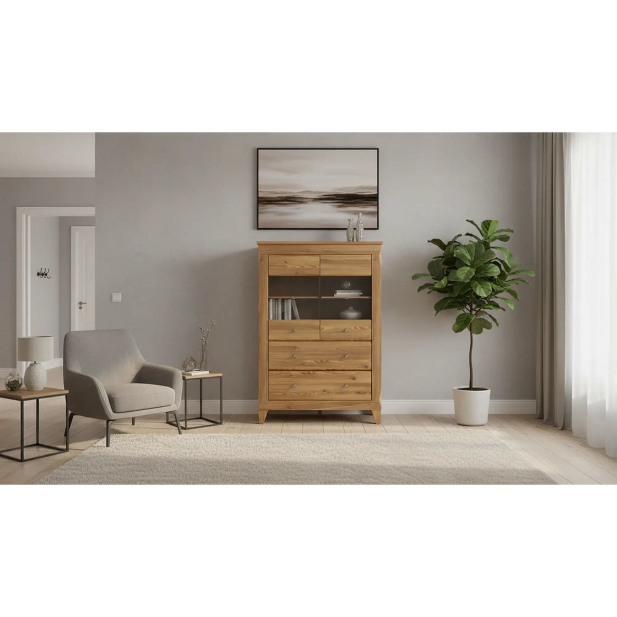 Vitrina BERGEN REG2W2S, stejar, PAL/sticla securizata, 102x47x151 cm