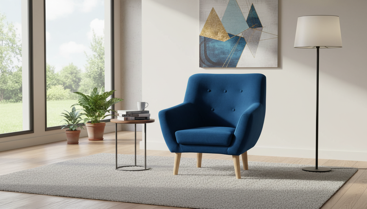 Fotoliu NORDIC 1, stofa catifelata albastru - Bluvel 86, 76x75x90 cm