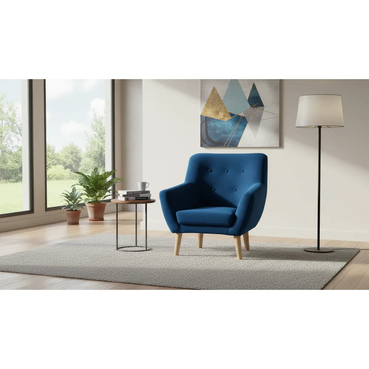 Fotoliu NORDIC 1, stofa catifelata albastru - Bluvel 86, 76x75x90 cm