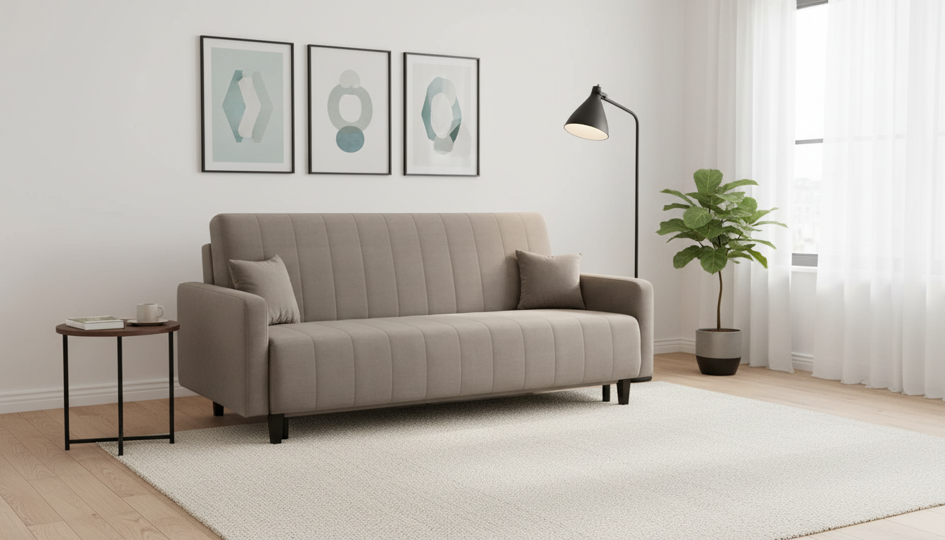 Canapea extensibila MARCIA, stofa catifelata maro - Trinity 05, cu lada depozitare, 215x101x96 cm