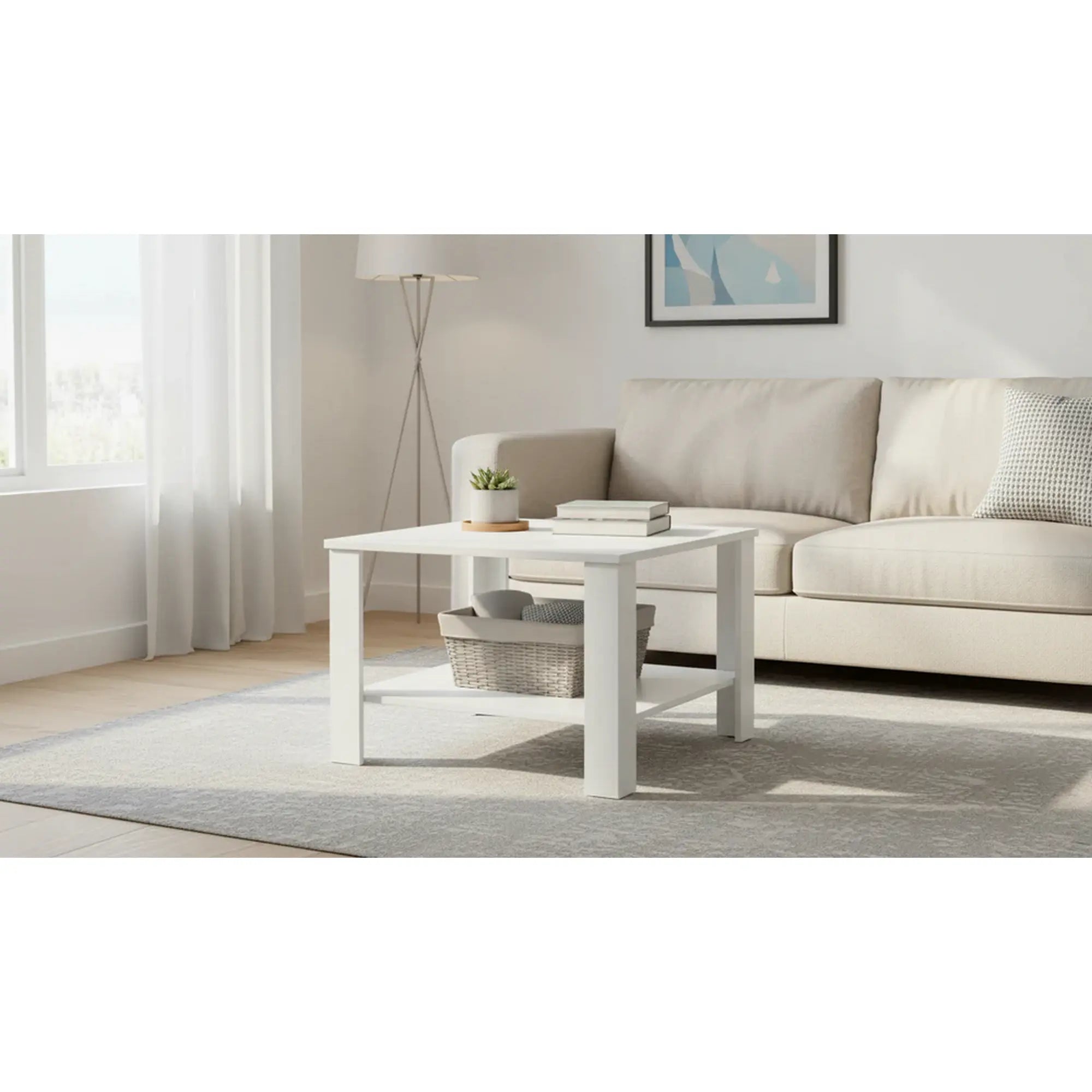 Masuta cafea ODETTE, alb, PAL, 68x68x48 cm