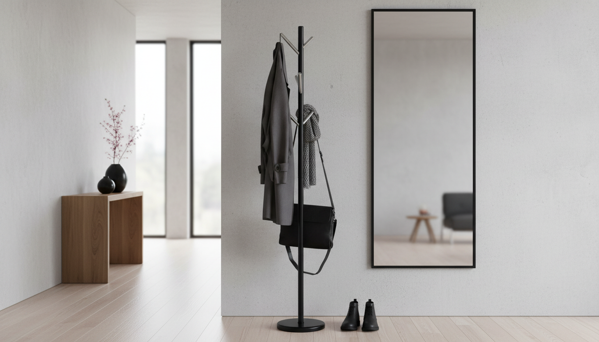 Cuier pom ALLEN, negru/crom, metal, 28x176 cm