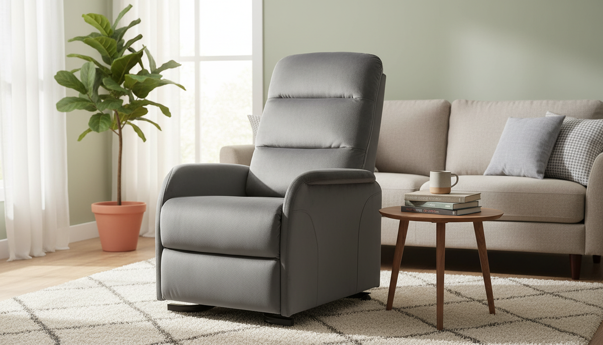 Fotoliu recliner KRONOS, stofa catifelata gri - Bluvel 14, 79x94/160x107 cm