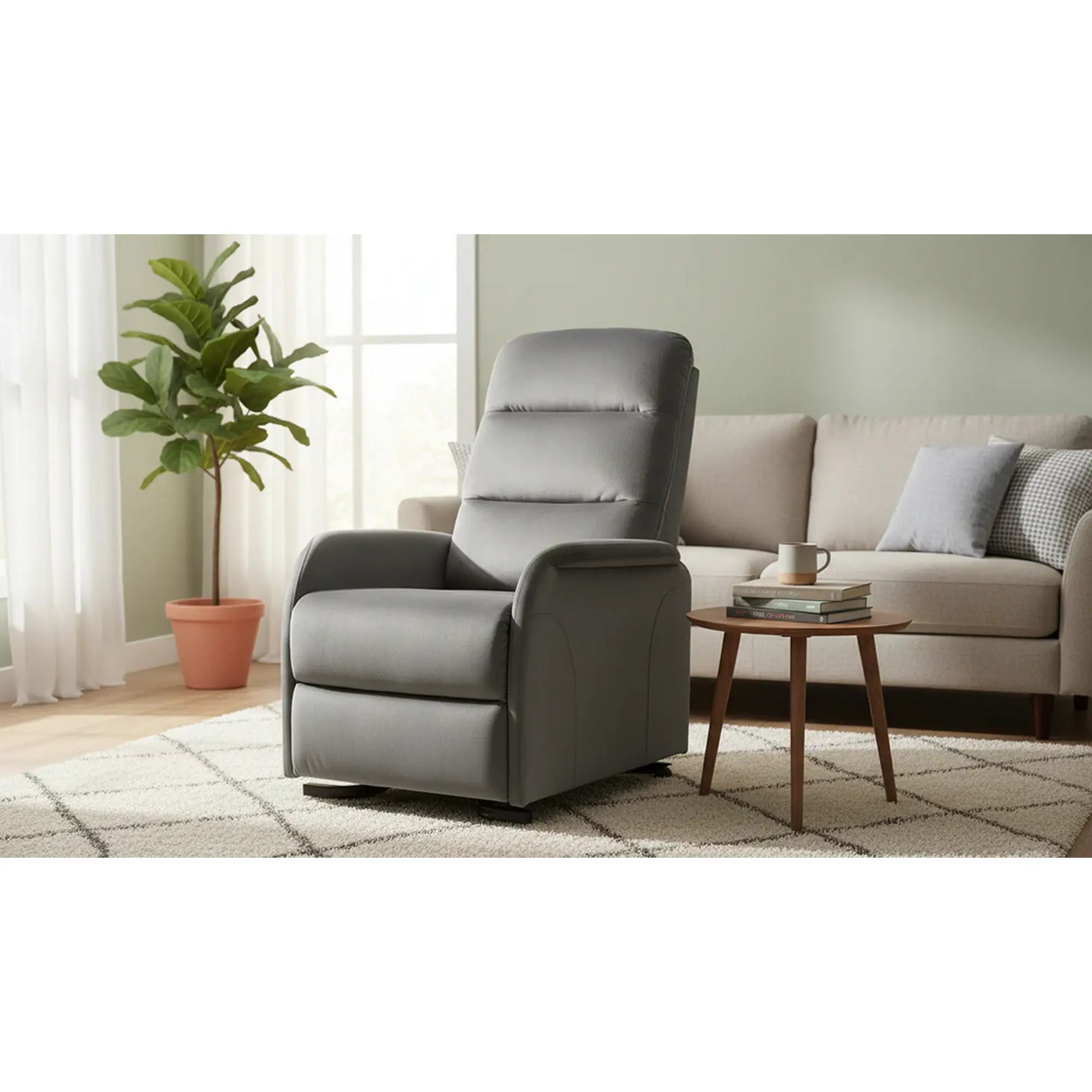 Fotoliu recliner KRONOS, stofa catifelata gri - Bluvel 14, 79x94/160x107 cm