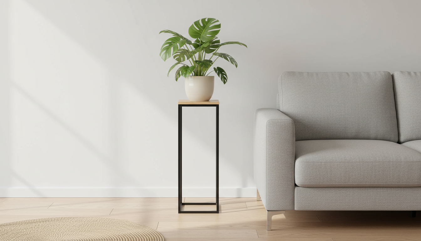 Suport flori WATFORD, stejar/negru, metal, 23x23x67 cm