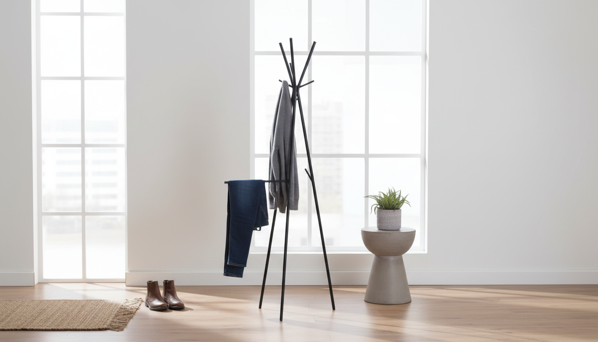Cuier pom TRIO, negru, metal/plastic, 50x171 cm