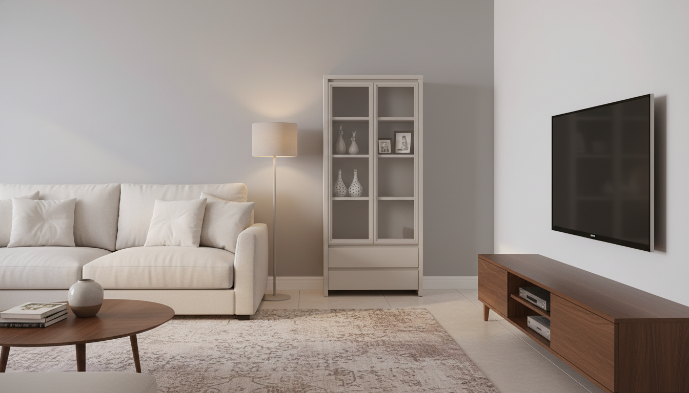 Vitrina KASPIAN, casmir, PAL/sticla, 90x41x201 cm