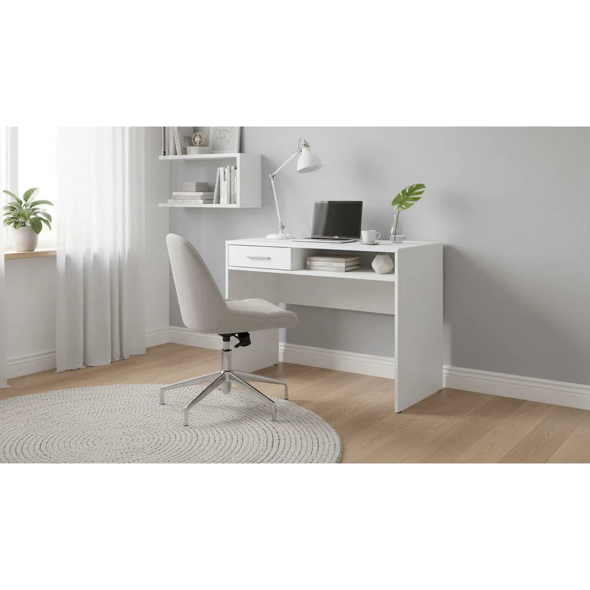 Birou NEPO PLUS, alb, PAL laminat, 100x59x76 cm