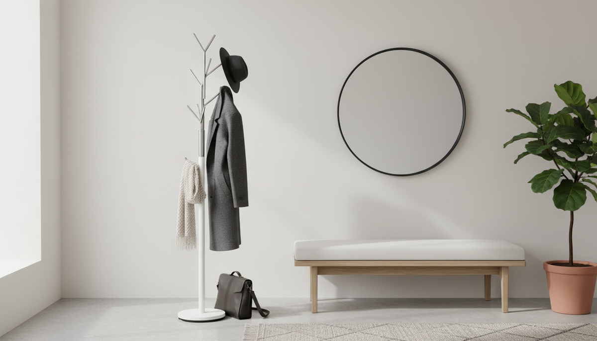Cuier pom PARIS, alb/crom, metal, 29x171 cm
