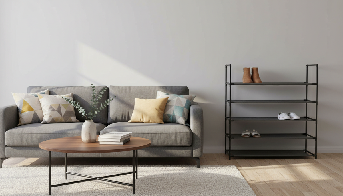 Pantofar MADILO, negru, metal/tesatura, 86x28x89 cm