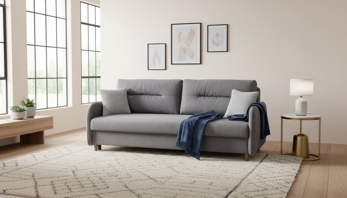 Canapea extensibila VERTO, stofa catifelata gri - Asti 23, 206x93x88 cm