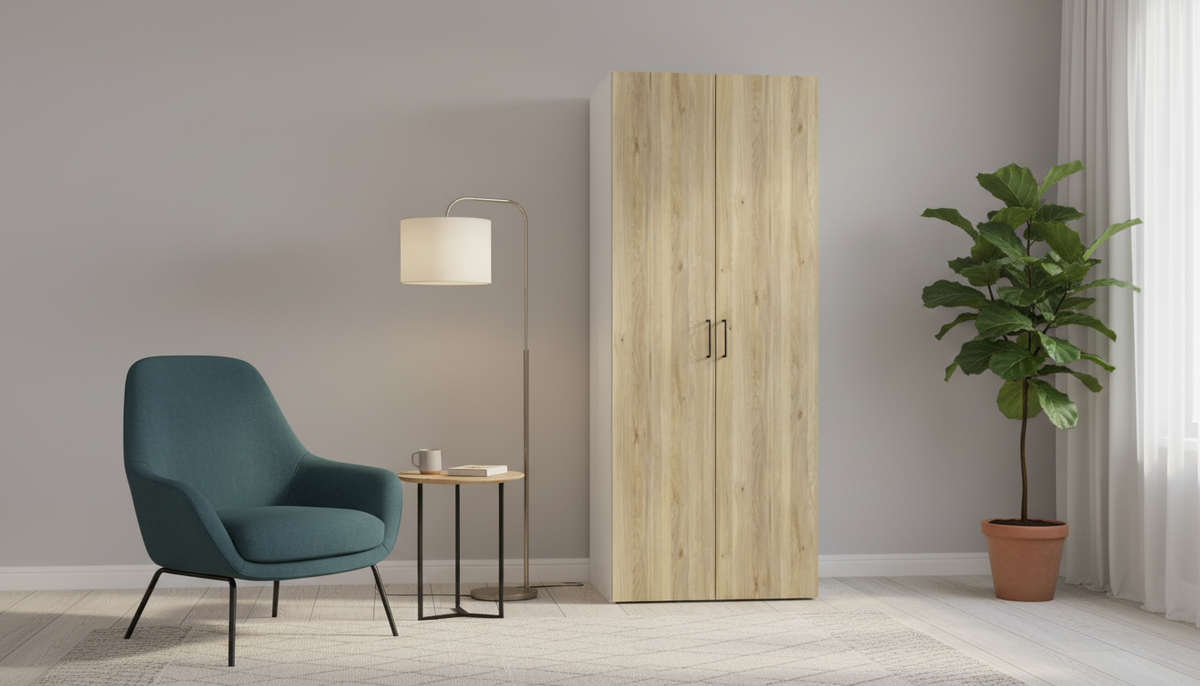 Dulap FLEX, alb/stejar PAL, cu 2 usi, 100x66x240 cm