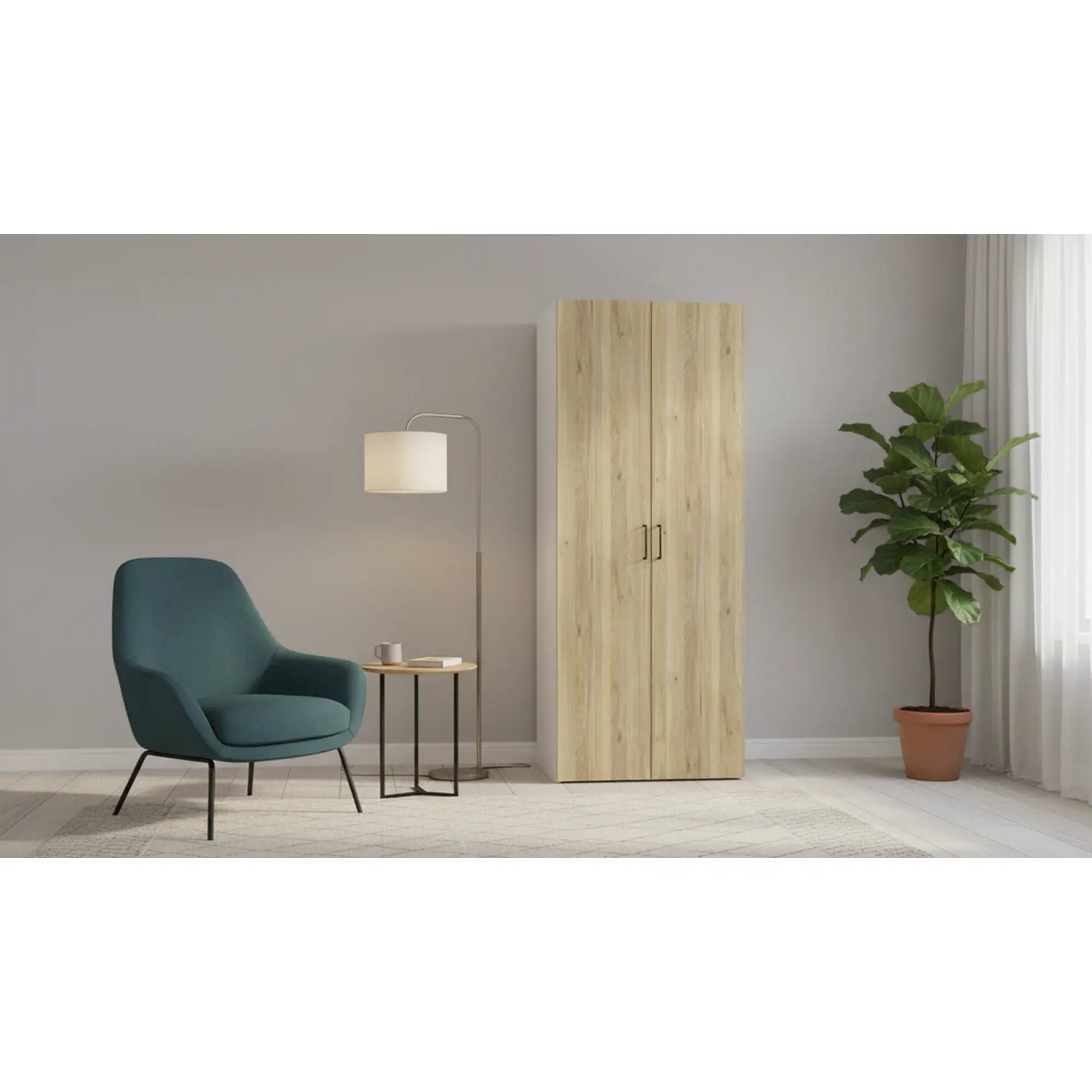 Dulap FLEX, alb/stejar PAL, cu 2 usi, 100x66x240 cm