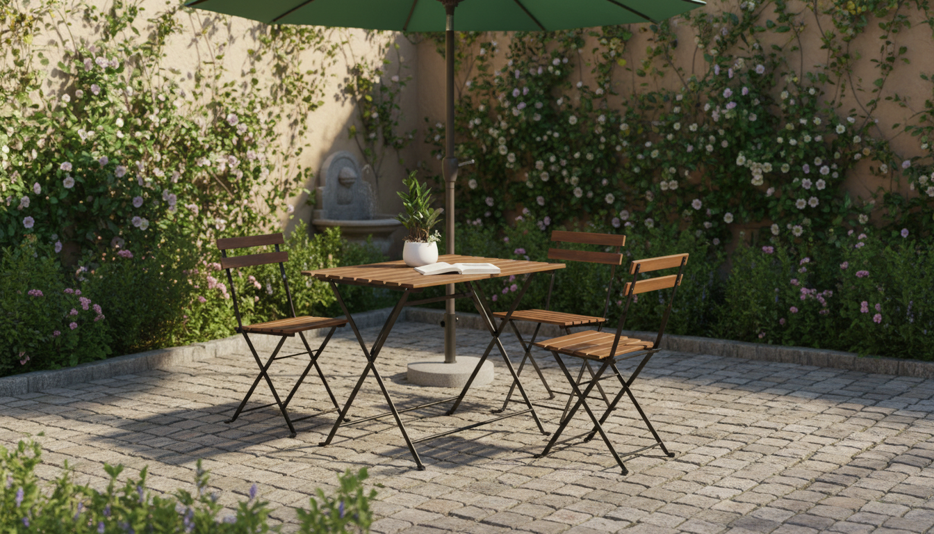 Set gradina EDAN TIP 2, nuc/negru, lemn/otel, cu masa si 4 scaune