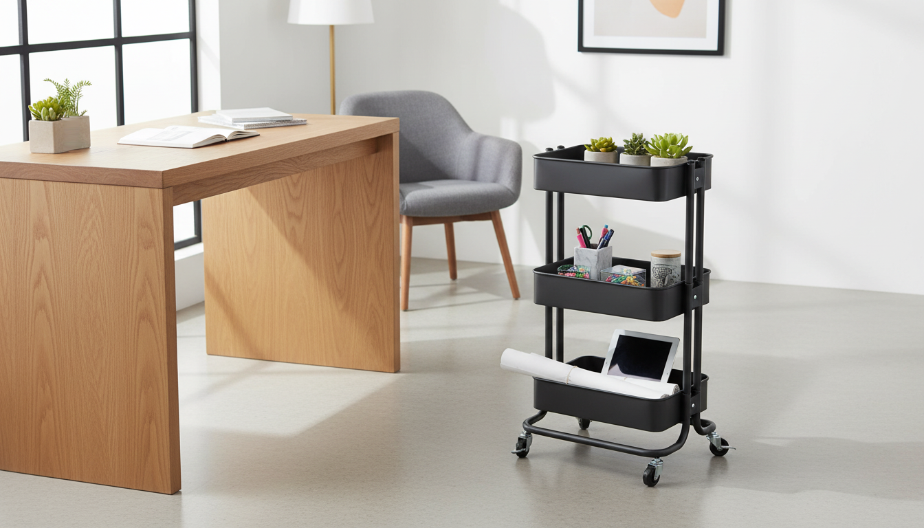Carucior servire MIKE, negru, metal, 43x35x79 cm
