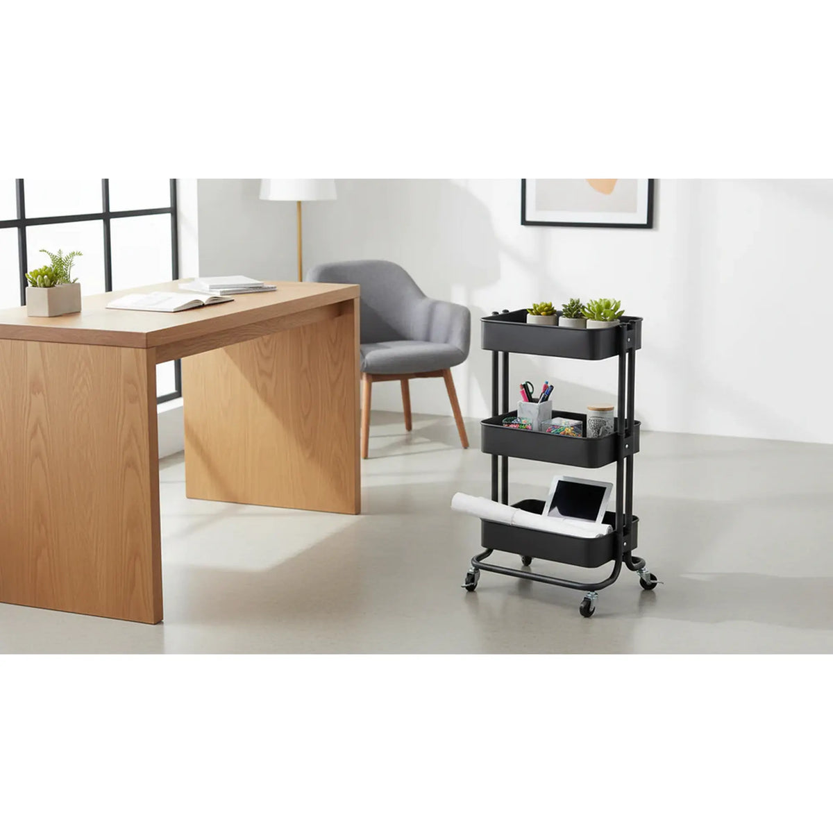 Carucior servire MIKE, negru, metal, 43x35x79 cm
