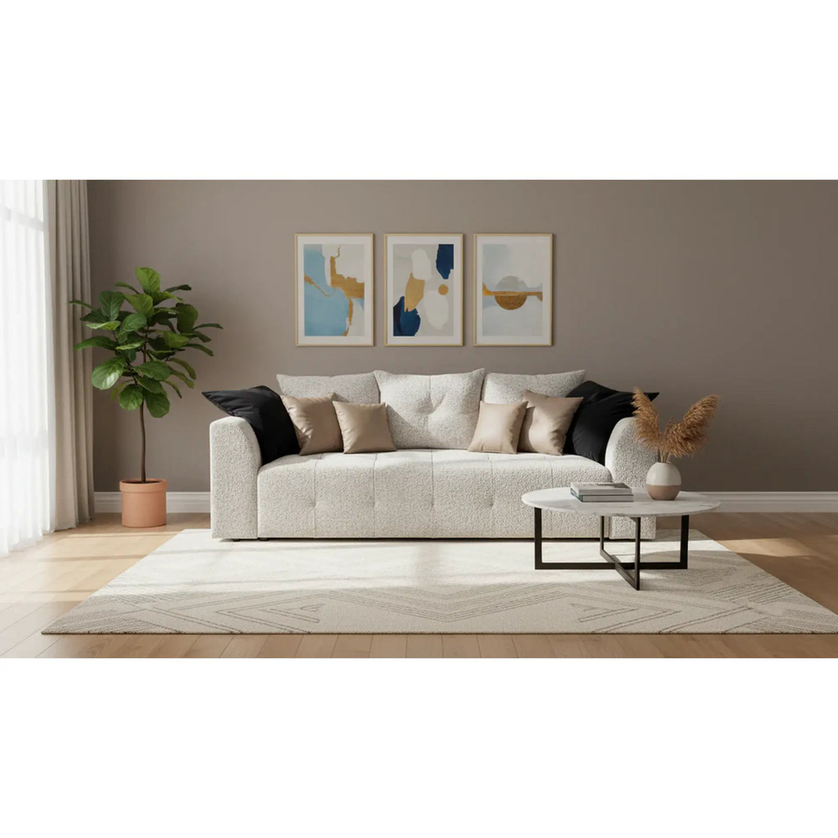Canapea extensibila ROYAL IV, stofa bej deschis - Puente 06, 247x116x96 cm