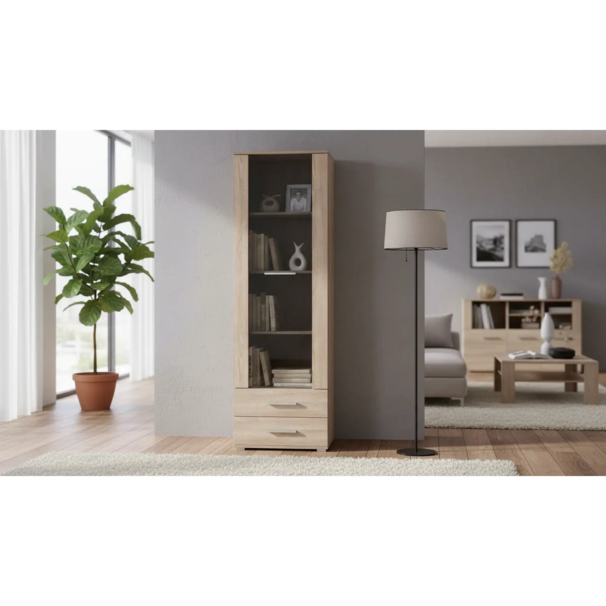 Vitrina LIMA, stejar sonoma, PAL/sticla, 60x40x200 cm