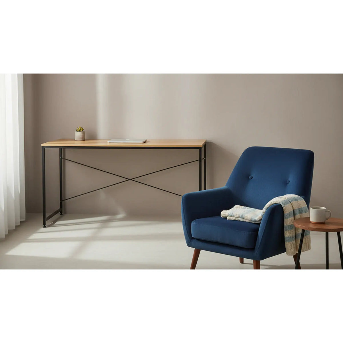 Masa birou MELLORA, stejar/negru, DTD laminat/metal, 150x60x72 cm