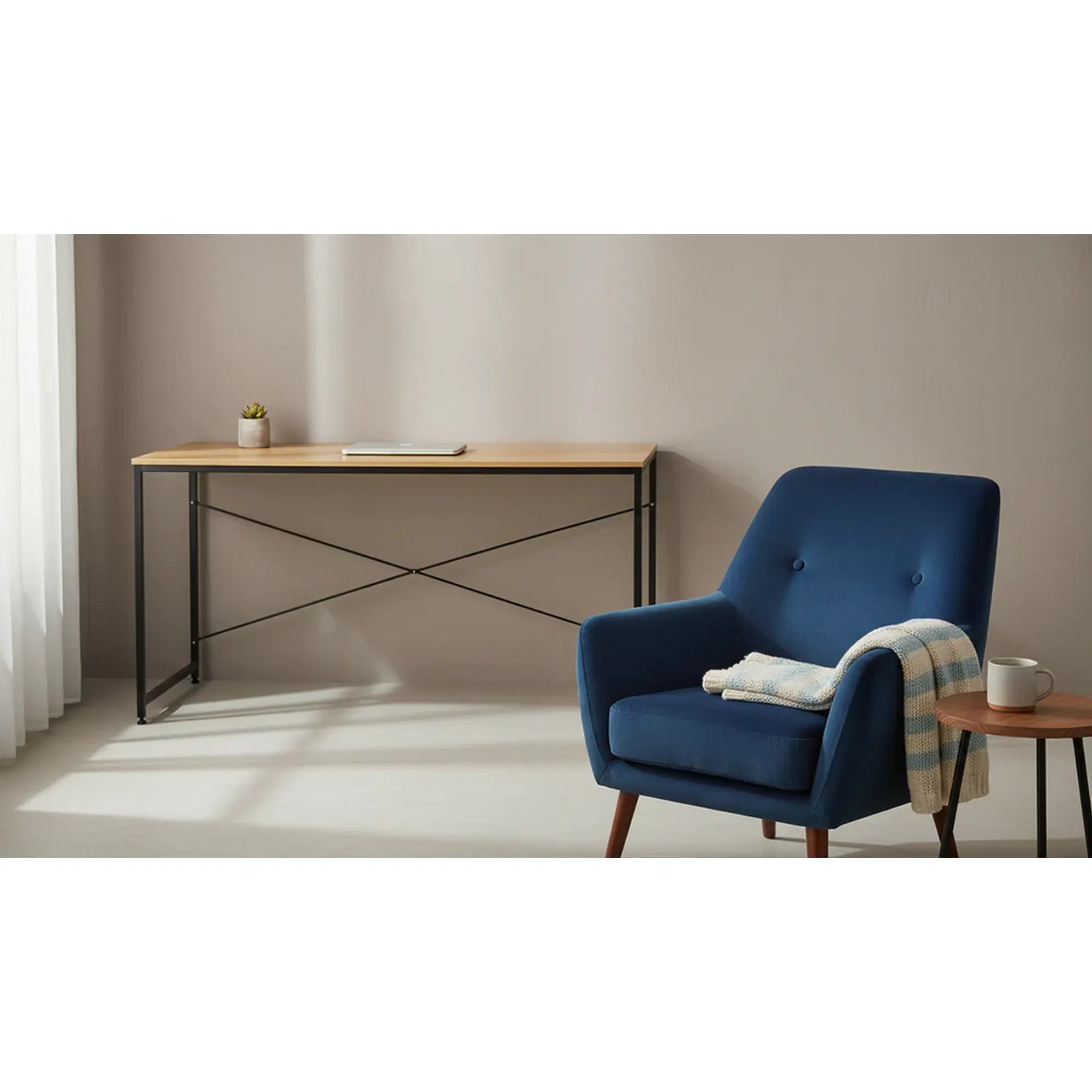 Masa birou MELLORA, stejar/negru, DTD laminat/metal, 150x60x72 cm