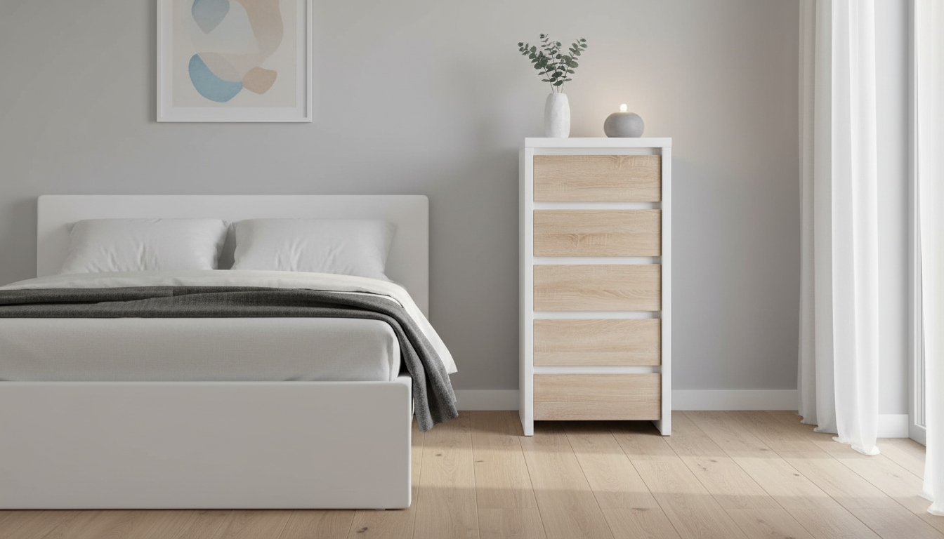 Comoda KASPIAN KOM5S, stejar sonoma/alb, PAL, 56x41x113 cm