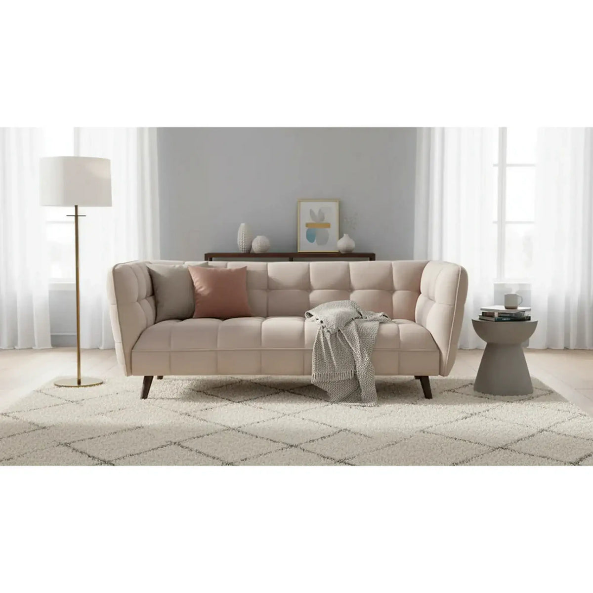 Canapea CASTELLO 3, bej/wenge, stofa catifelata/lemn/PAL, 200x85x78 cm