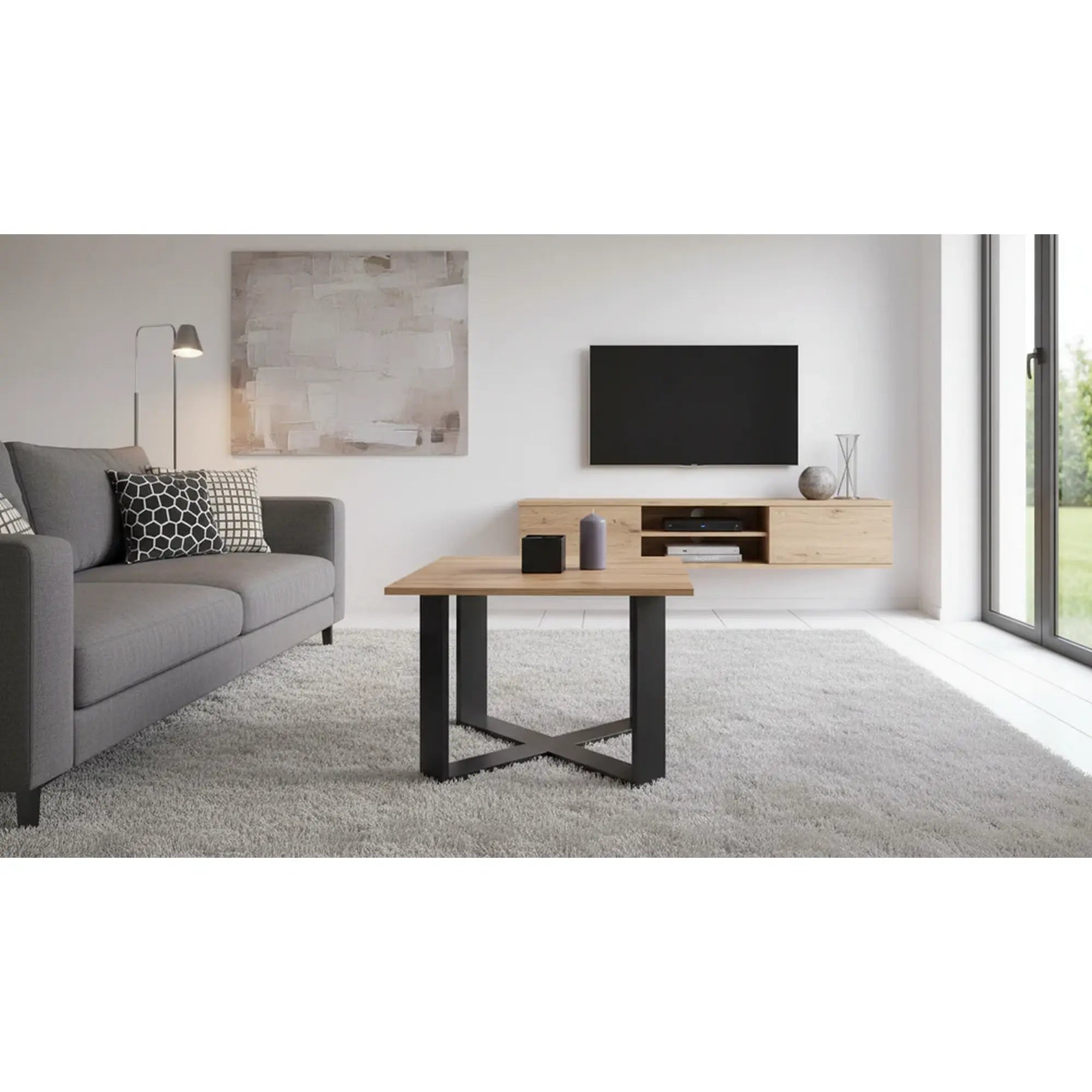 Masuta cafea Cross, stejar wotan/negru, PAL furniruit, 67x67x50 cm