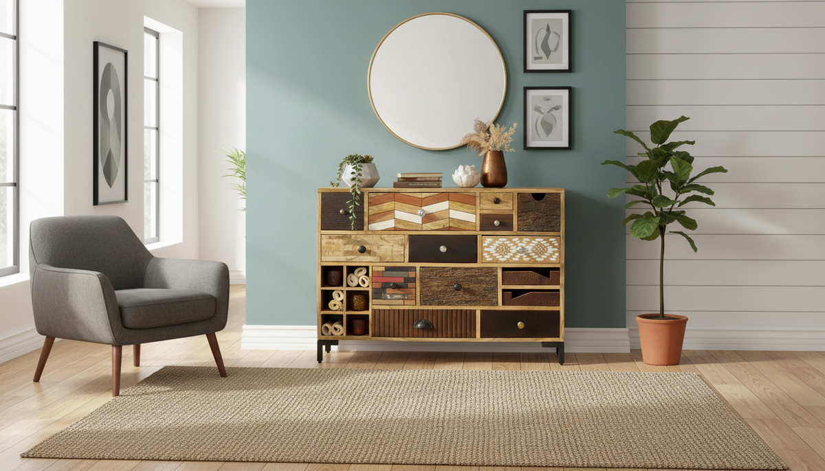 Comoda ALOKA, multicolor, lemn, 115x35x80 cm