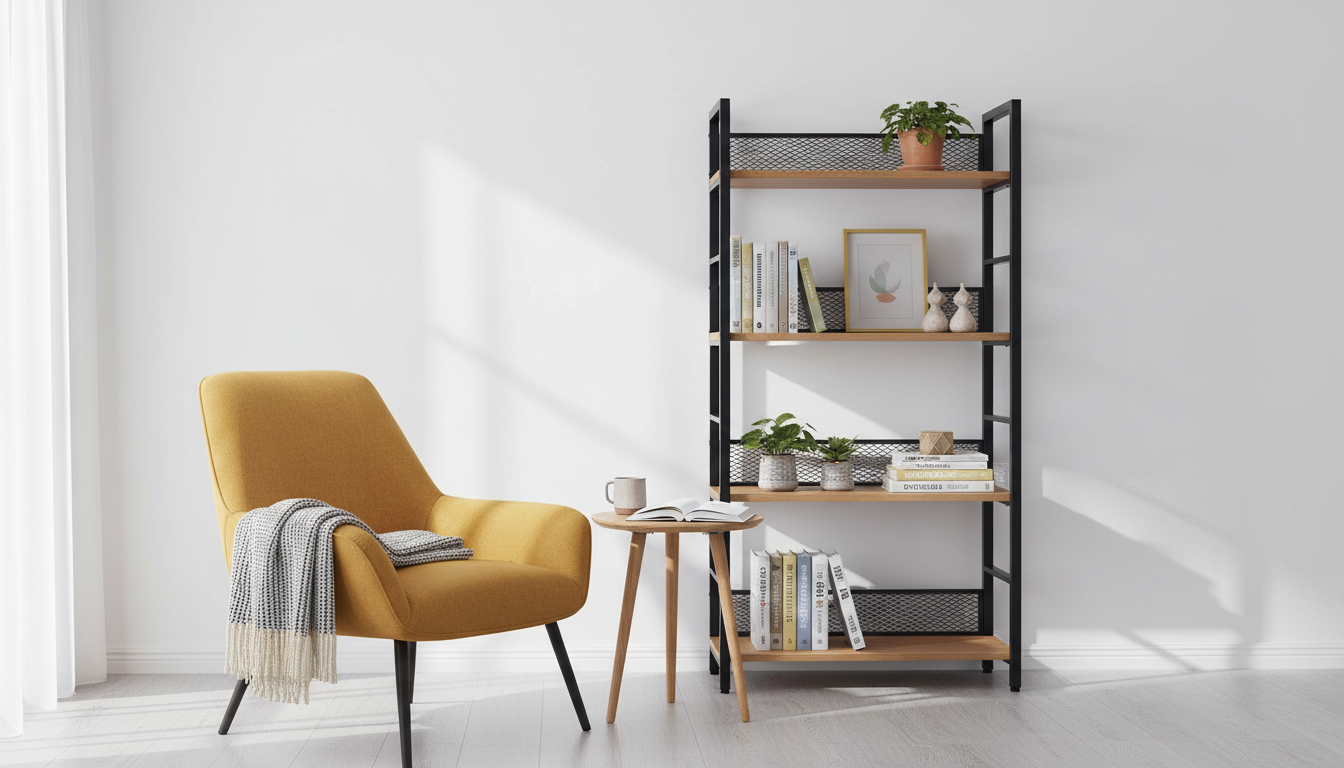 Etajera KELER TIP 1, negru/stejar, DTD laminat/metal, 60x28x121 cm