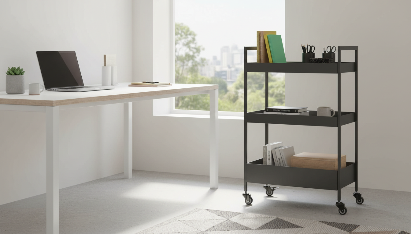 Carucior servire HELGE, negru, metal/plastic, 51x30x82 cm